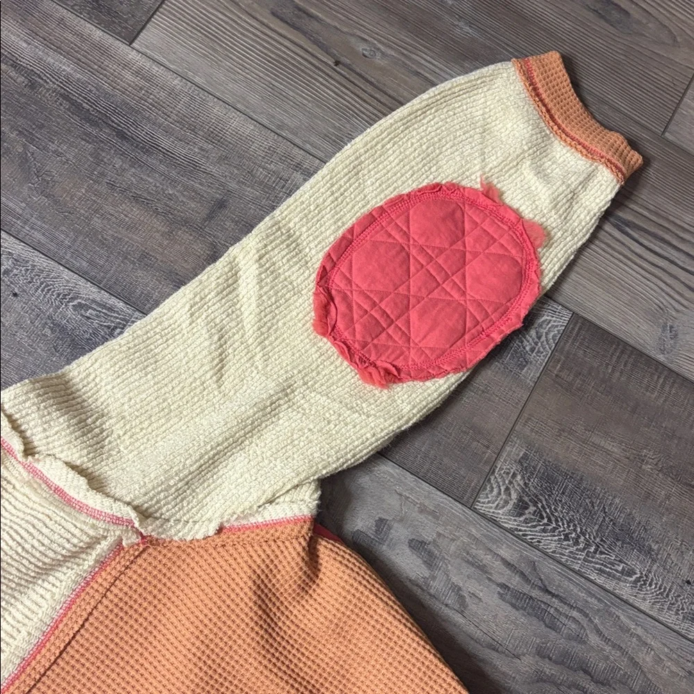 POL Oversized Hooded Multi Fabric Patchwork Shacket Coral - Picture 7 of 8